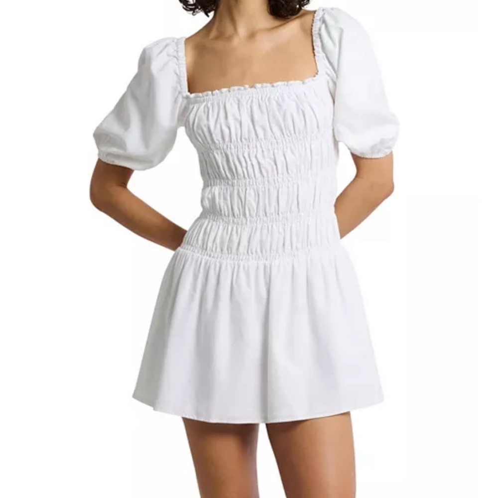Onia White Linen Smocked Mini Dress